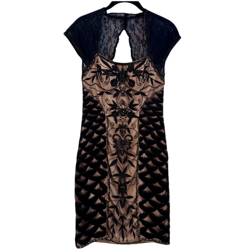 Sue Wong Black Lace Dress with Beaded Details
